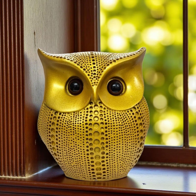 RIANZ® Golden Resin Owl Showpiece - Handcrafted Decorative Figurine for Home & Office - Image 1